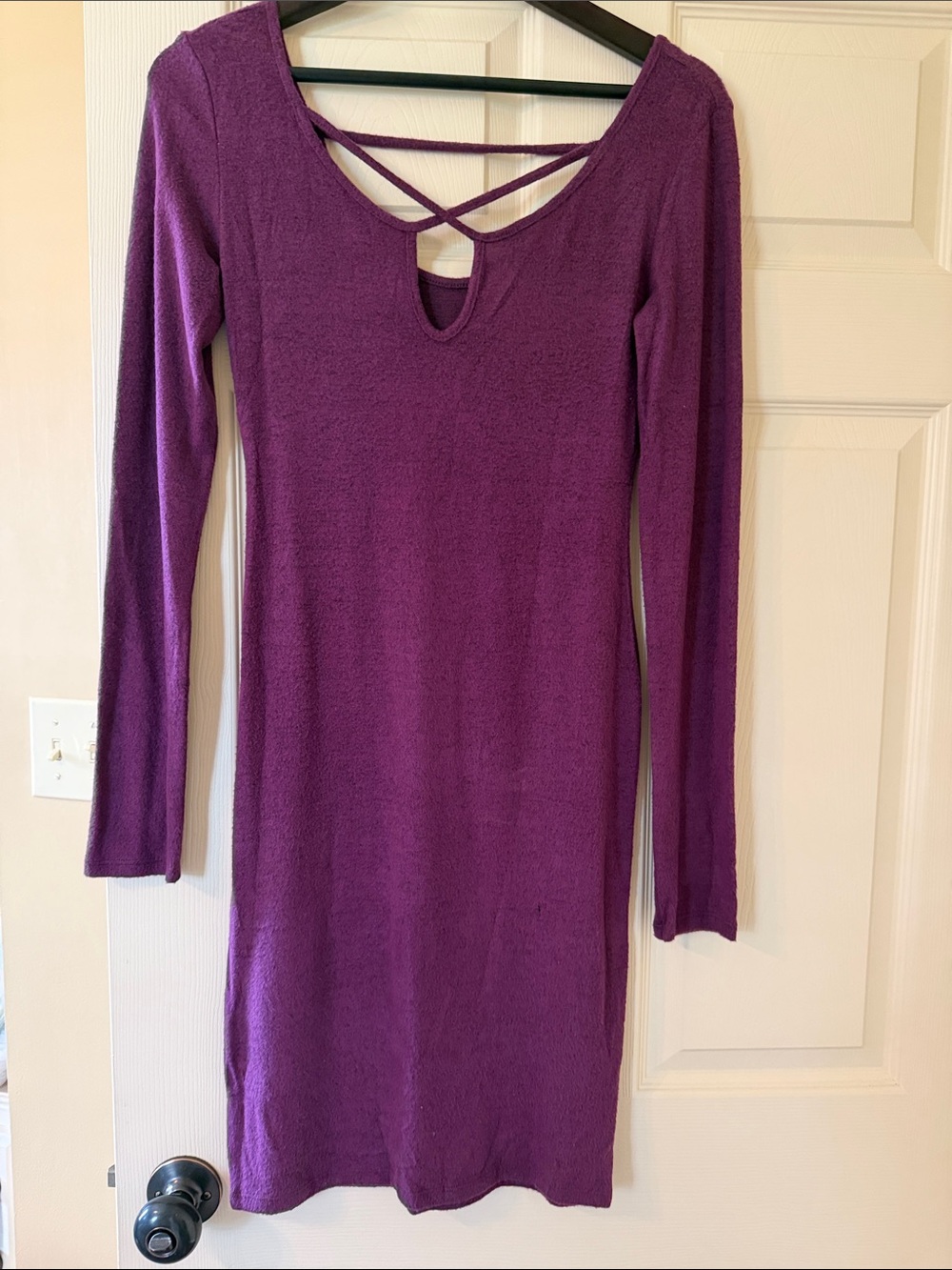 Popular Basics Purple Long Sleeve Crisscross front Knit Dress